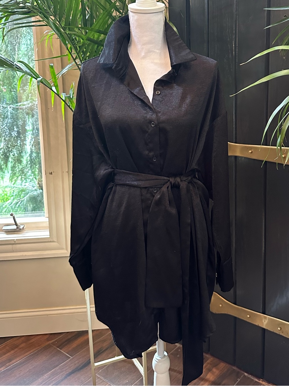 PEPPERMAYO Button down Front MINI Shirt Dress with Waist Tie Black Sz MED